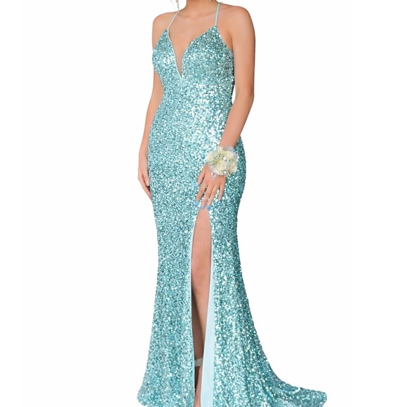 Sophia Thomas Formal Full Sequin Dress Size 0 Adjustable Prom Homecoming  Mint Gr